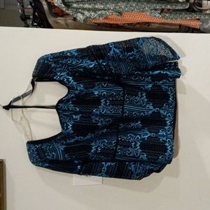 Turquoise and  Black off the shoulder blouse